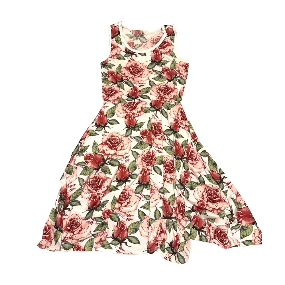 Lularoe Nicki Dress Womens Medium Red Rose Floral Sleeveless A-Line Pockets Midi